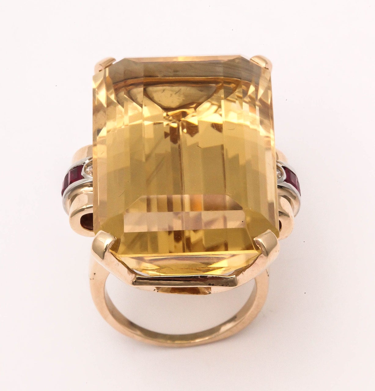 Retro Citrine Topaz Ruby Diamond Gold Cocktail Ring 5